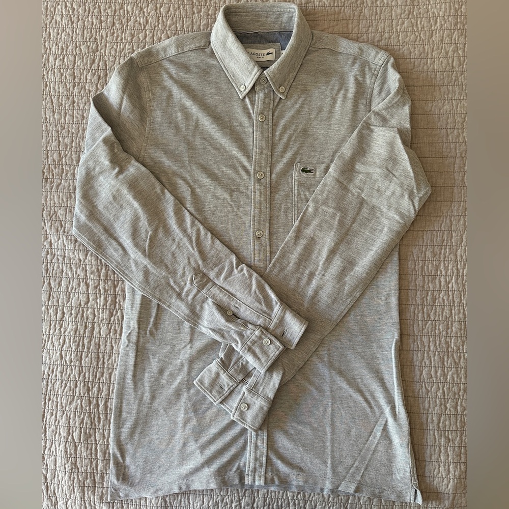 Lacoste Long-Sleeve Cotton Polo Shirt in Light Gray